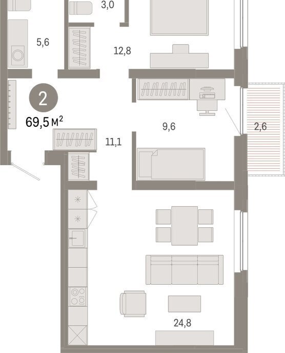 квартира г Тюмень ул Мысовская 26к/2 фото 2