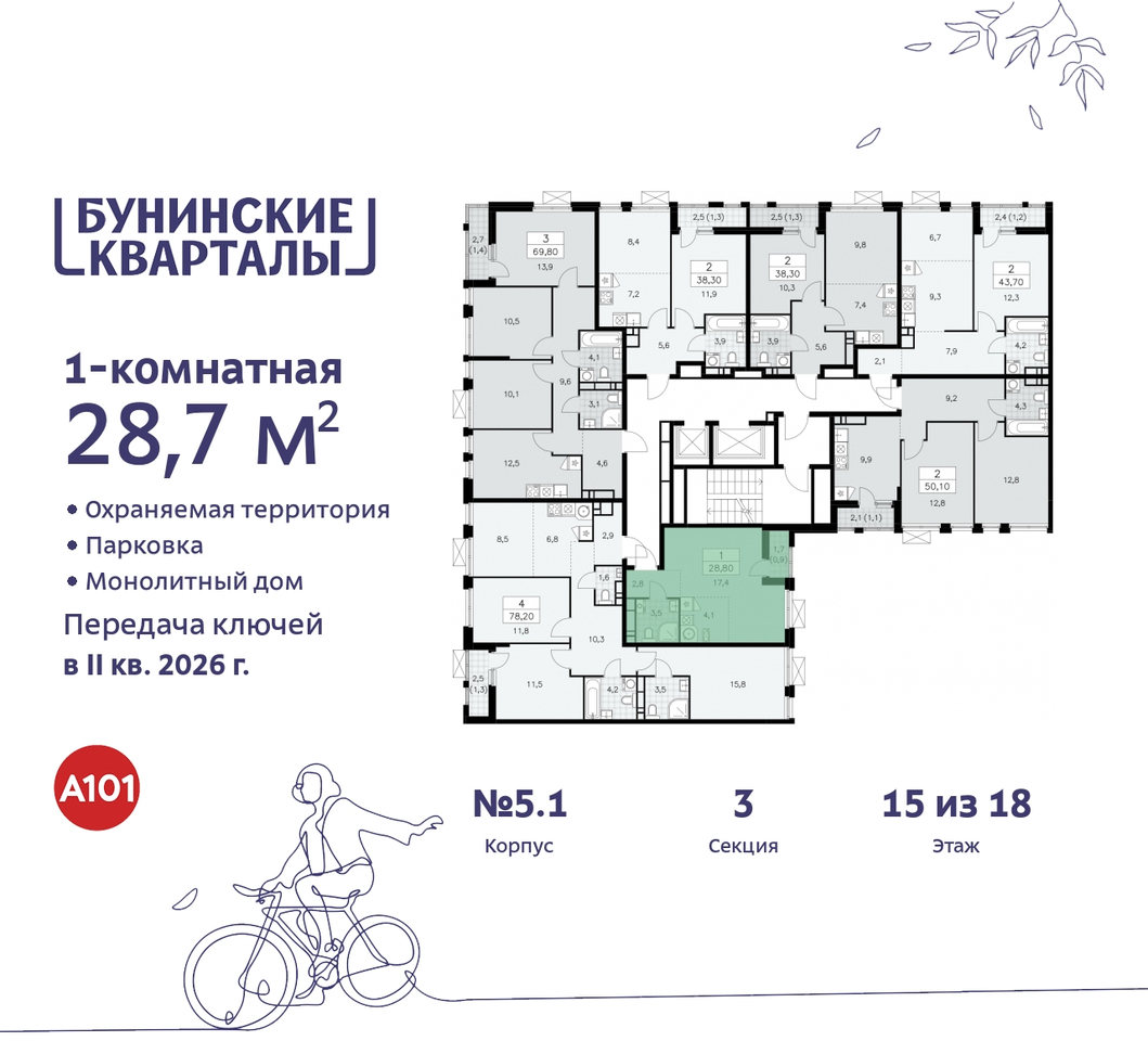 квартира г Москва п Сосенское ЖК Бунинские Кварталы метро Улица Горчакова метро Коммунарка пр-кт Куприна 2 Сосенское, Ольховая, Бунинская аллея фото 2