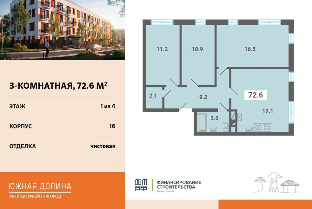 квартира городской округ Ленинский п Мещерино мкр Южные горки 21 Домодедовская, квартал, 4-й фото 1