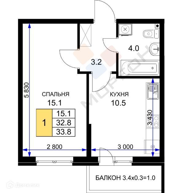 квартира г Краснодар ул им. Героя Ростовского 2 Краснодар городской округ, 8 к 1 / улица Нурмагомеда Гаржимагомедова фото 7