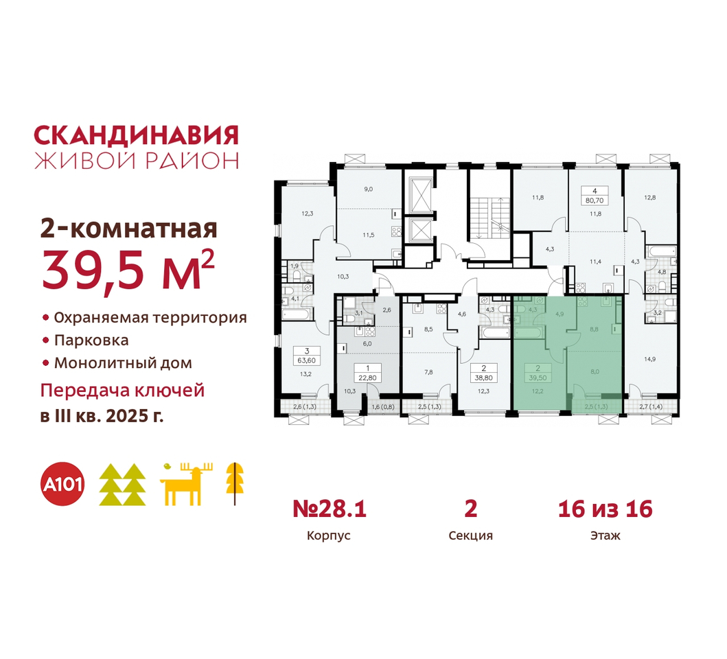 квартира г Москва п Сосенское жилой район «Скандинавия» Сосенское, жилой комплекс Скандинавия, 28. 1, Бутово фото 2