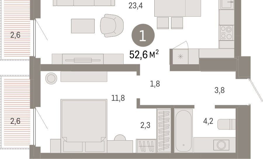 квартира г Тюмень ул Мысовская 26к/2 фото 2