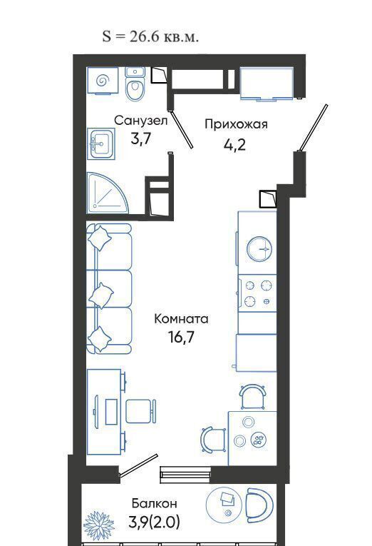 квартира г Новороссийск р-н Центральный ул Куникова 1 блок-секции 1-5 фото 2