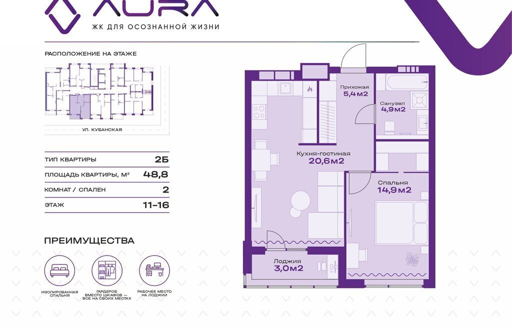 квартира г Астрахань р-н Советский ул Кубанская 74 ЖК "АУРА" фото 1