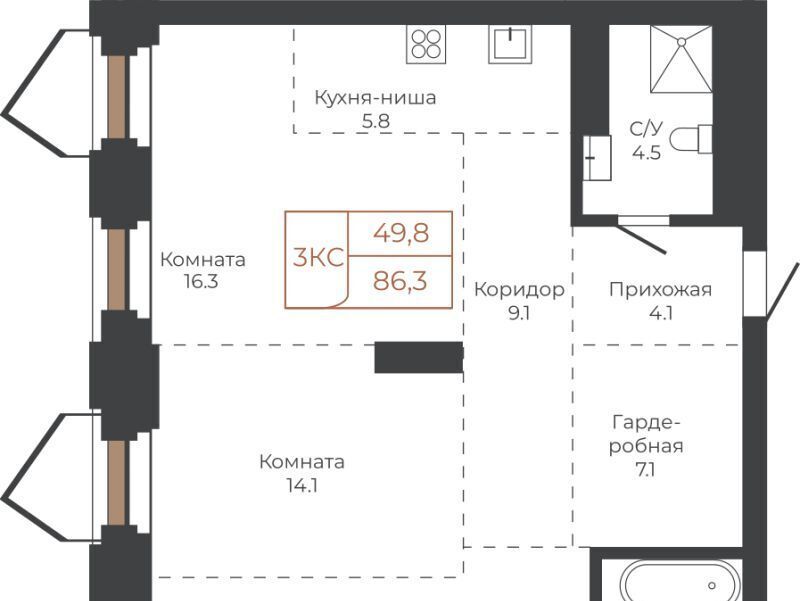 квартира г Барнаул р-н Центральный пл им В.Н.Баварина 8к/2 фото 1