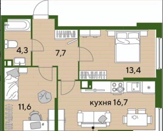 квартира г Краснодар р-н Прикубанский ул им. Марины Цветаевой 7к/1 ЖК "Догма Парк" фото 1