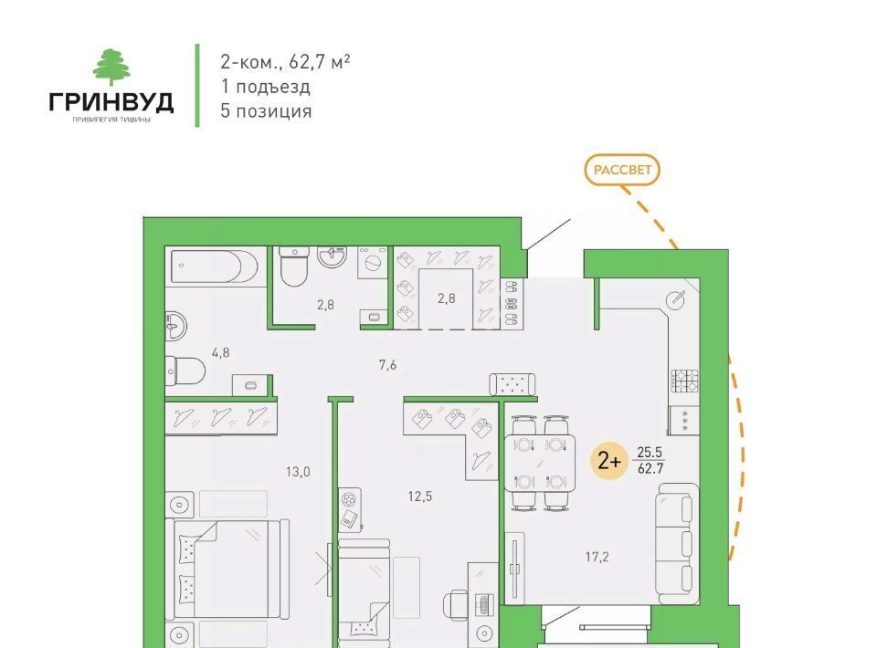 квартира г Брянск р-н Советский Клубный Гринвуд кв-л фото 1