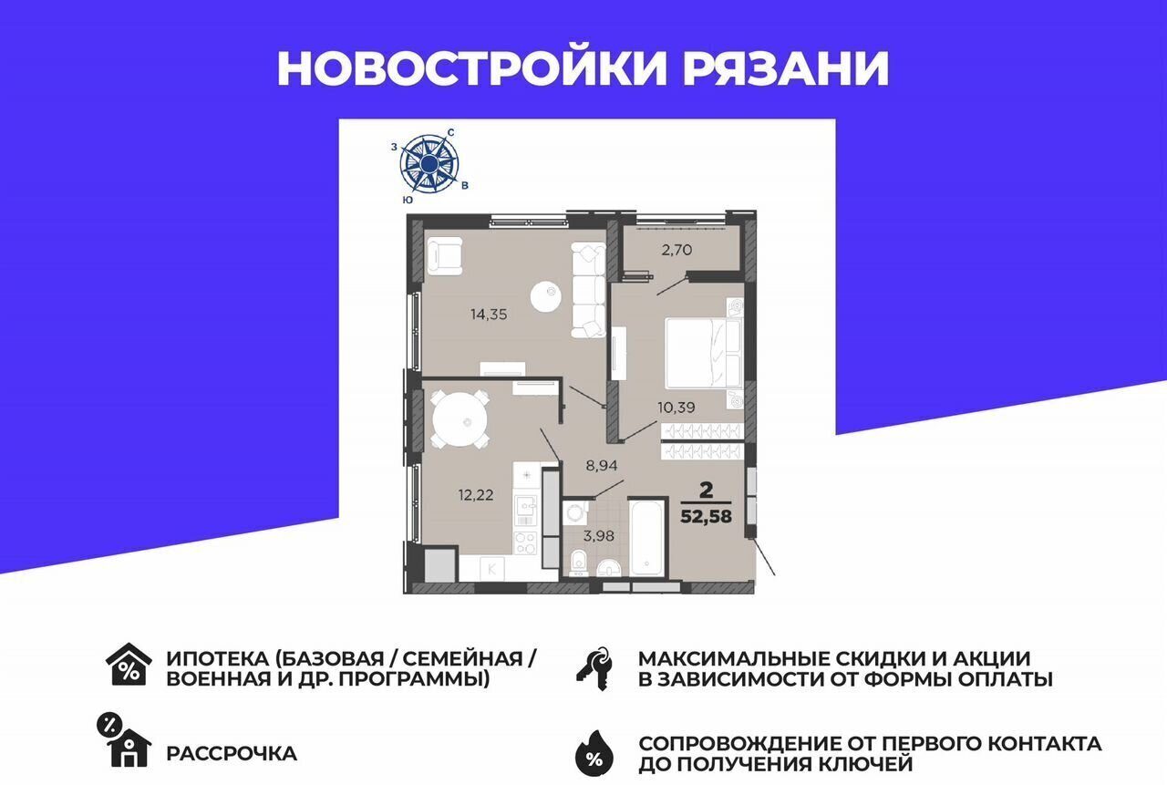 квартира г Рязань р-н Железнодорожный ул Островского 122 ЖК «Академик» фото 1