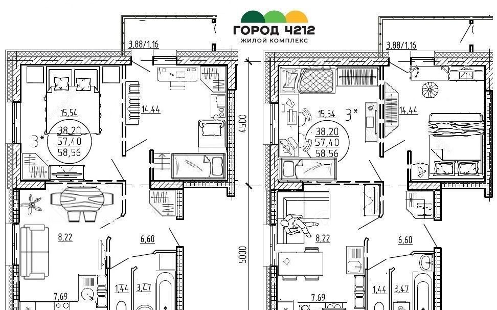 квартира г Хабаровск р-н Железнодорожный ул Редько 12/6 ЖК Город 4212 фото 8