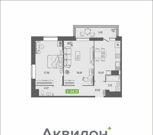 квартира г Архангельск р-н Ломоносовский округ ул Северодвинская ЖК «Аквилон SAGE» фото 1