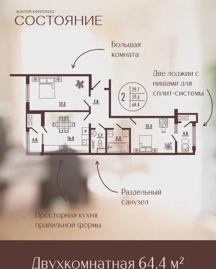 квартира г Ростов-на-Дону р-н Советский Западный ул Благодатная 1 ЖК «Состояние» фото 10