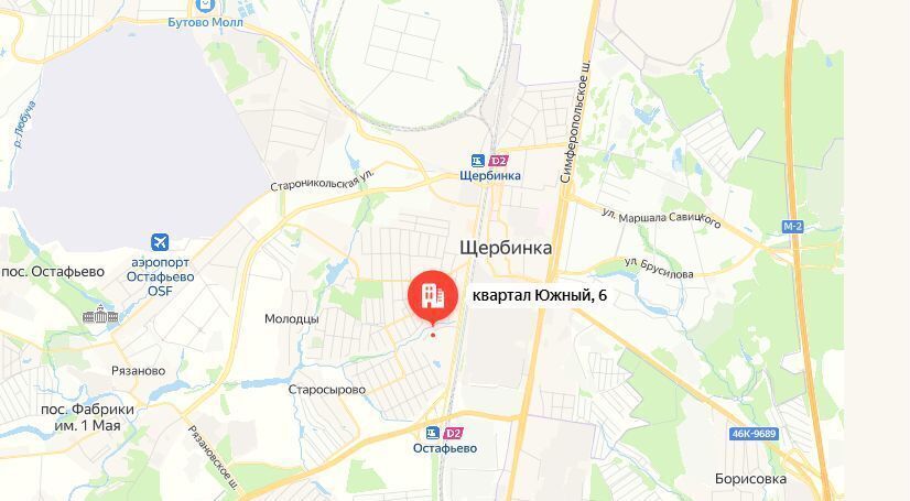 квартира г Щербинка квартал № 1 кв-л Южный 6 метро Щербинка Остафьево, Новомосковский административный округ, Московская область, г Домодедово, Щербинка фото 2