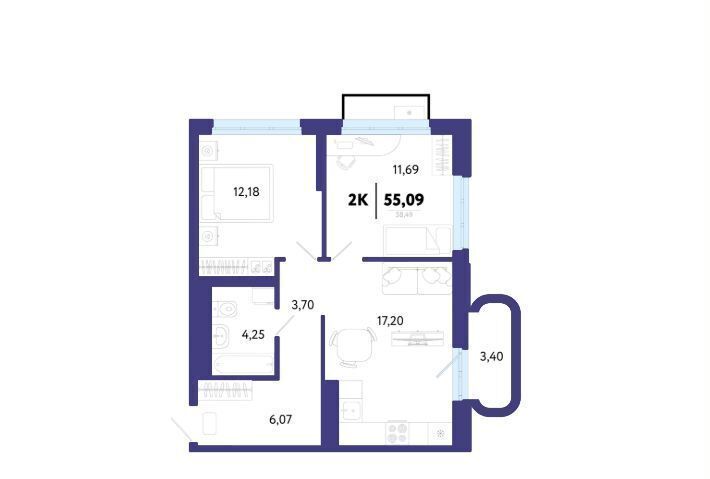 квартира г Тюмень р-н Калининский ул Василия Малкова 32 фото 2