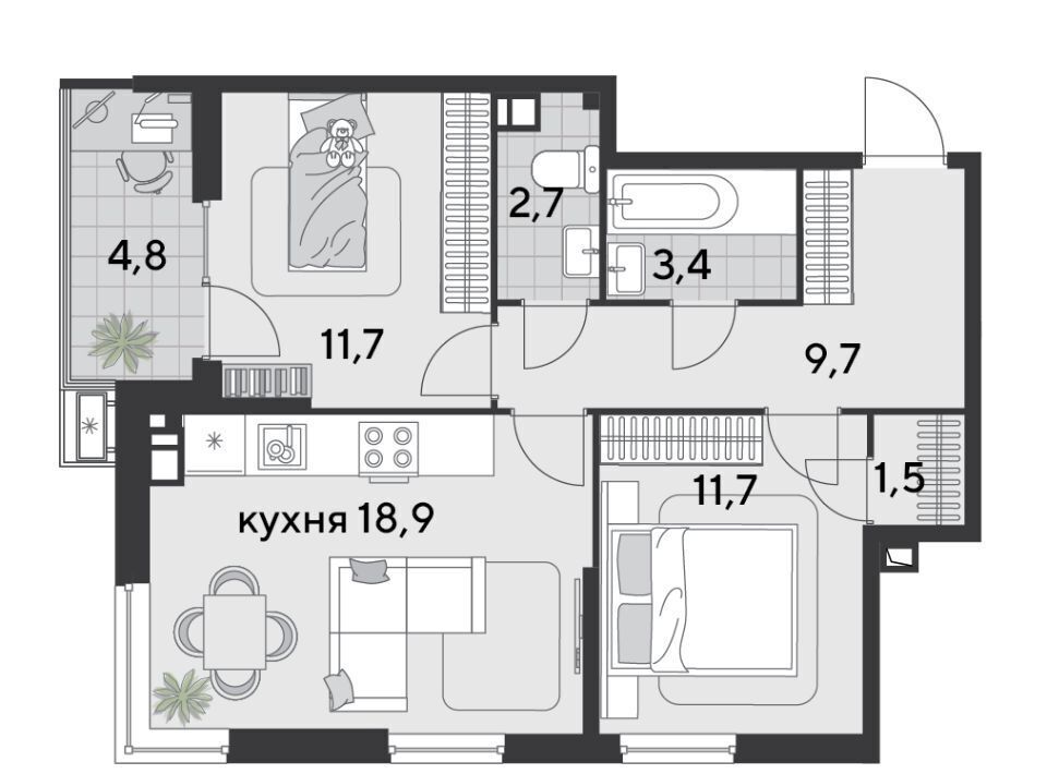 квартира г Краснодар р-н Прикубанский ЖК «Парк Победы» фото 4