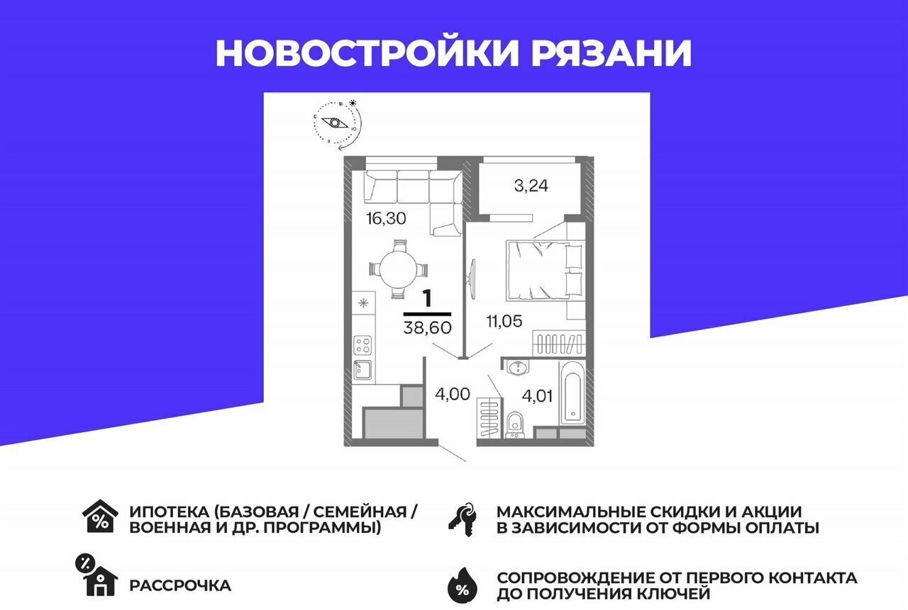 квартира г Рязань р-н Московский ул Интернациональная 4 фото 1
