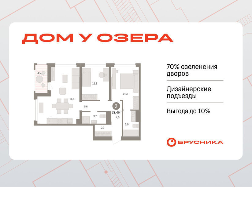квартира г Тюмень ЖК «Онегин. Дом у озера» фото 1
