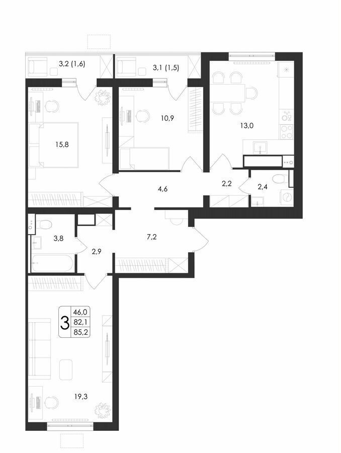 квартира г Воронеж р-н Центральный ул Шишкова 19 д. 140Б фото 15