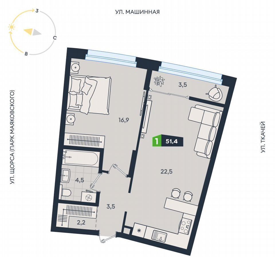 квартира г Екатеринбург Чкаловская ул Машинная 1в/2 фото 1