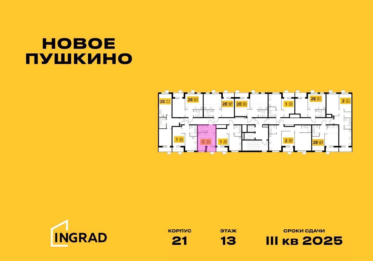 квартира г Пушкино мкр. Новая Деревня, корп. 21 фото 2