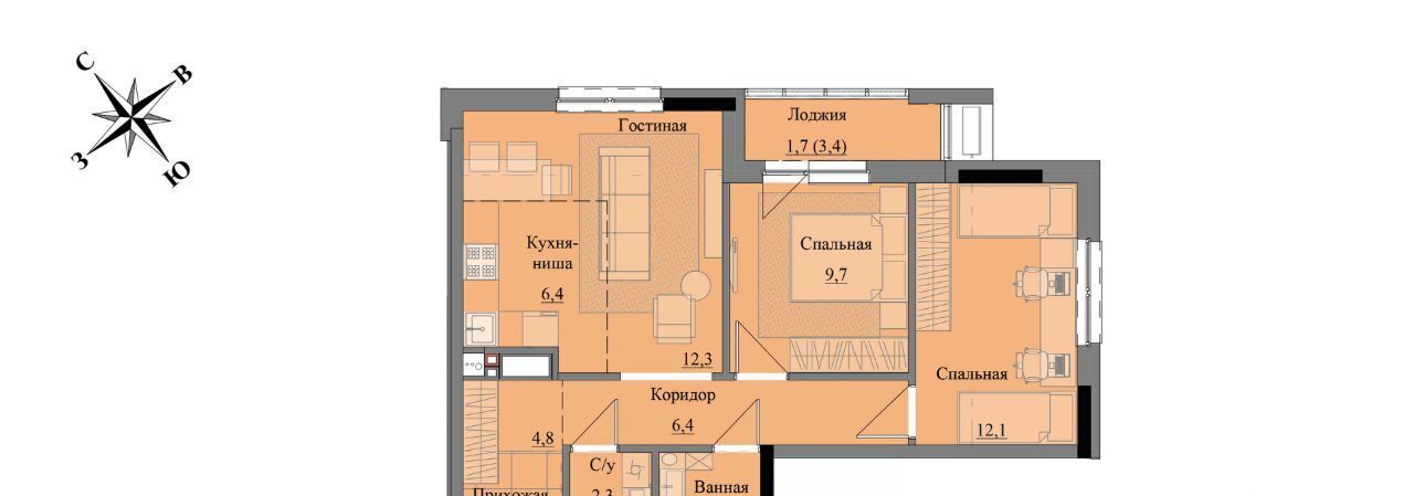квартира г Ижевск р-н Индустриальный ЖК «Краски леса» фото 1