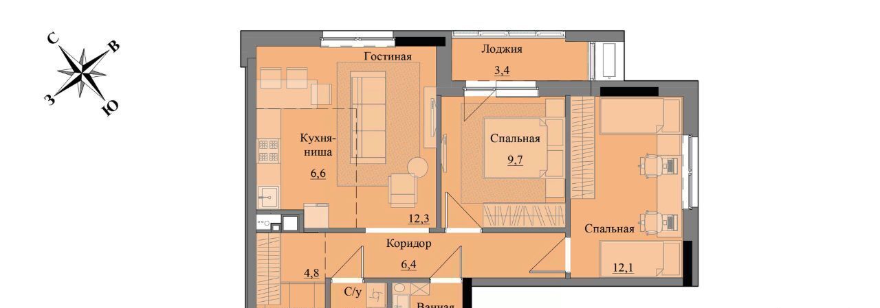 квартира г Ижевск р-н Индустриальный ЖК «Краски леса» фото 1