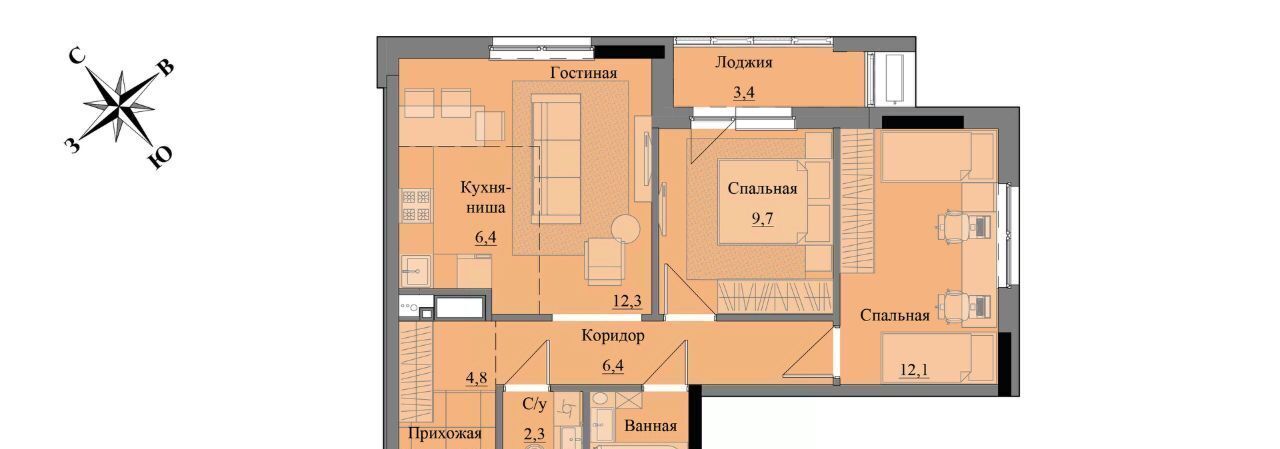 квартира г Ижевск р-н Индустриальный ЖК «Краски леса» фото 1