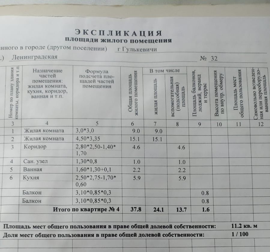квартира р-н Гулькевичский г Гулькевичи ул Ленинградская 32 Гулькевичское городское поселение фото 2