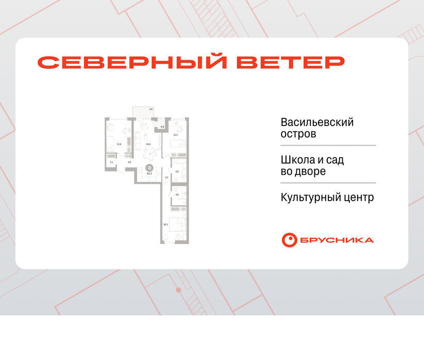 квартира г Санкт-Петербург метро Приморская р-н Василеостровский ЖК Северный Ветер фото 1