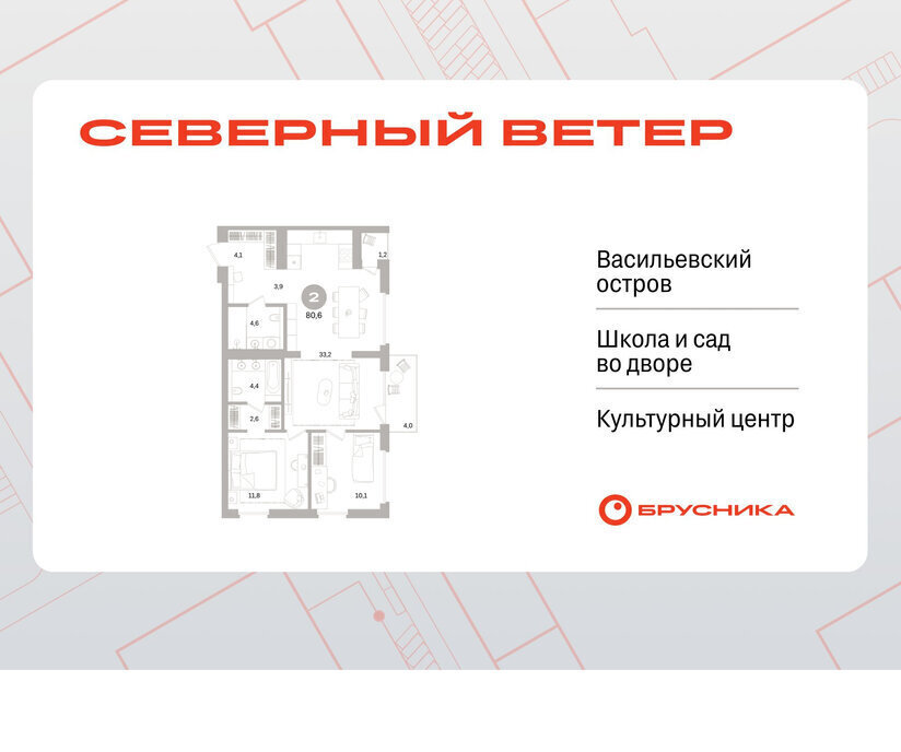 квартира г Санкт-Петербург метро Приморская р-н Василеостровский ЖК Северный Ветер фото 1