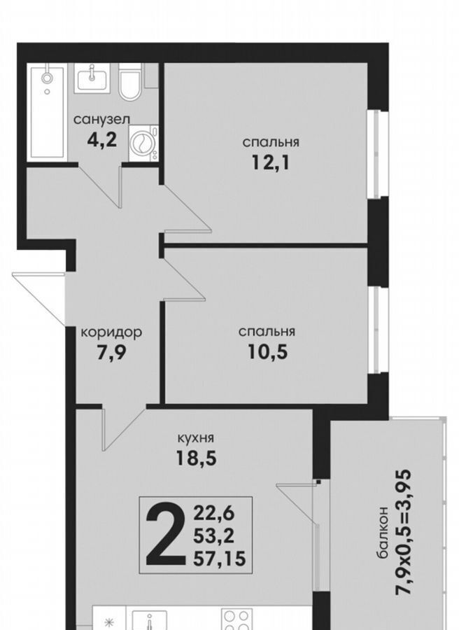 квартира г Краснодар ст-ца Елизаветинская р-н Прикубанский ул им. Фёдора Елисеева 9 микрорайон «Новая Елизаветка» корп. 5 фото 2