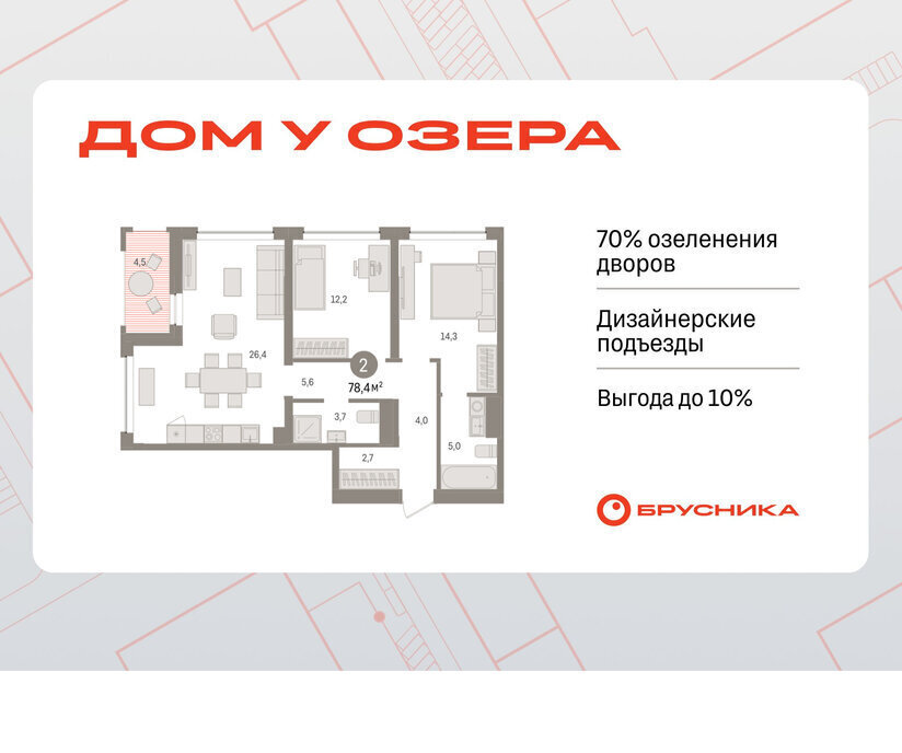 квартира г Тюмень ЖК «Онегин. Дом у озера» фото 1