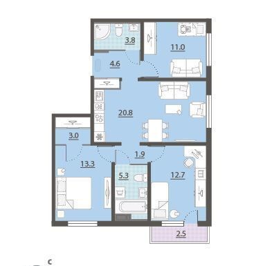 квартира г Екатеринбург Академический ул Евгения Савкова 21 фото 1