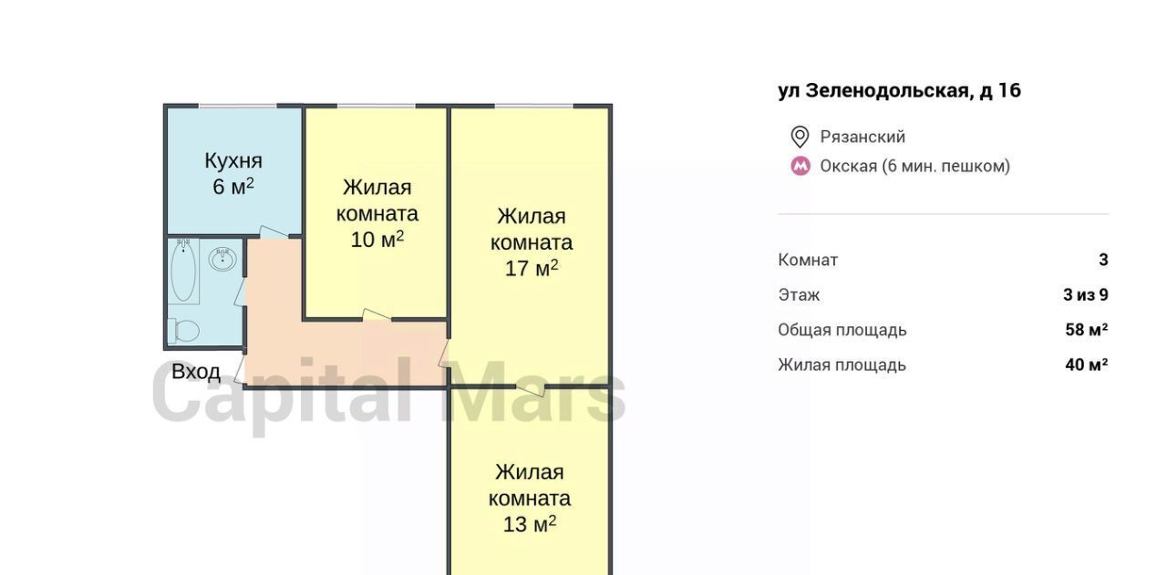 квартира г Москва метро Окская ул Зеленодольская 16 фото 3