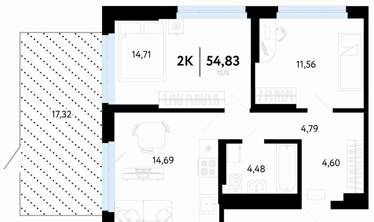 квартира г Тюмень р-н Калининский ул Василия Малкова 32 фото 3