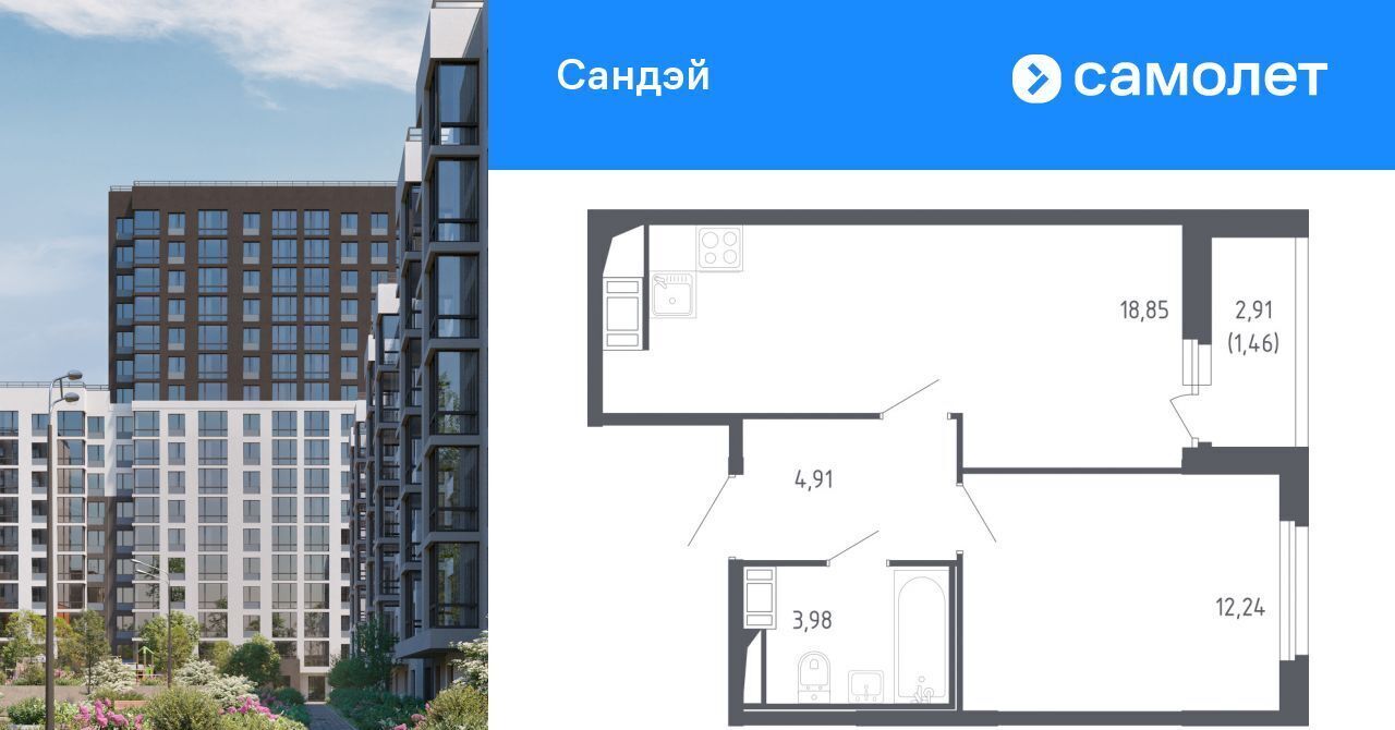 квартира г Санкт-Петербург метро Проспект Ветеранов ЖК «Сандэй» 7/2 фото 1