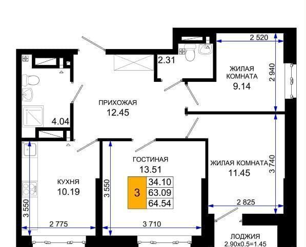 квартира г Ростов-на-Дону р-н Октябрьский пер Элеваторный ЖК «Октябрь Парк» поз. 2. 1 фото 11