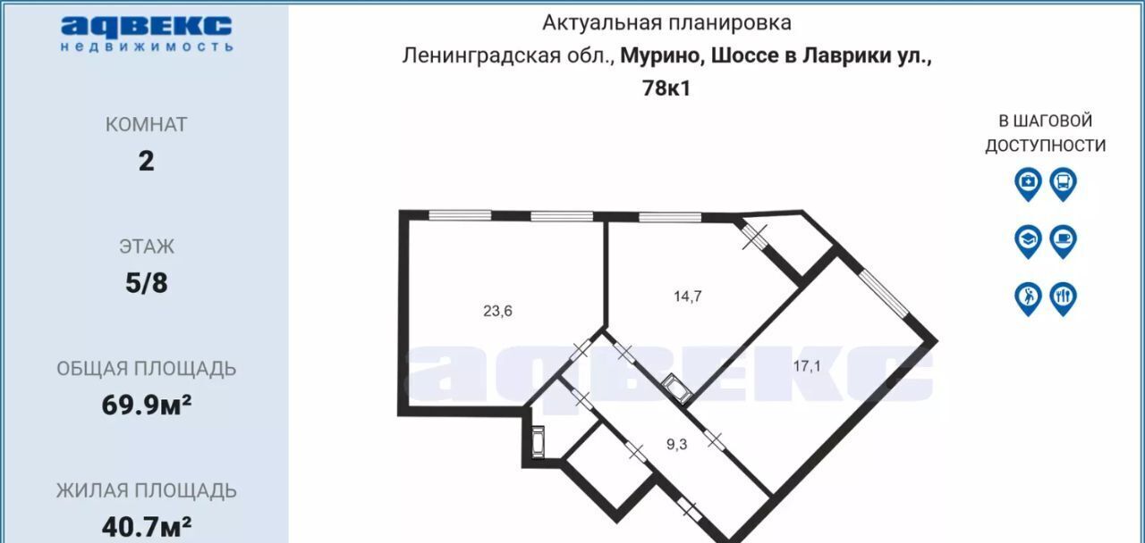 квартира р-н Всеволожский г Мурино ул Шоссе в Лаврики 78к/1 ЖК «Тридевяткино царство» Девяткино фото 2