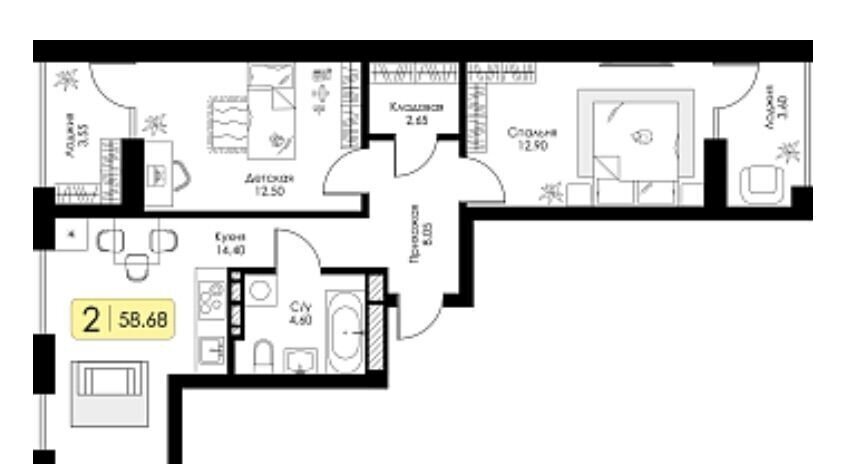 квартира г Смоленск р-н Ленинский ш Краснинское 4 блок-секция 1, 2, 3 фото 24