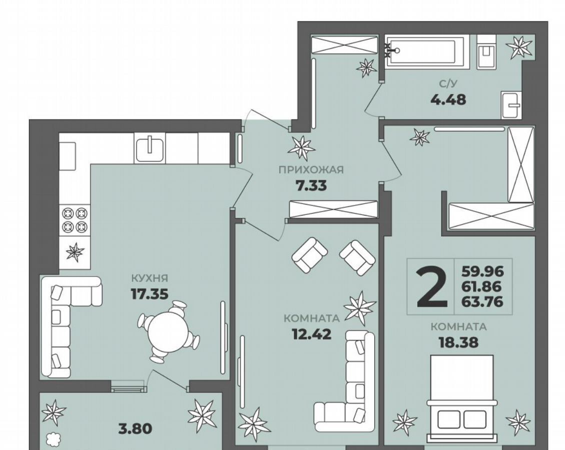 квартира г Калининград р-н Московский ул. Толстикова, д. 36, корп. 2 фото 2