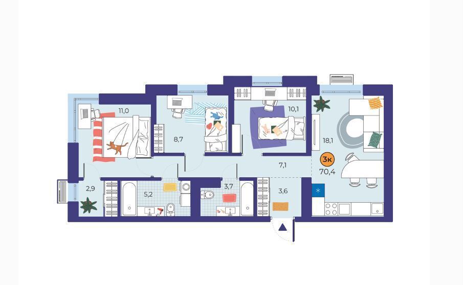 квартира г Тюмень р-н Восточный ул Мельникайте 145 ЖК Корней корп. 1 фото 17