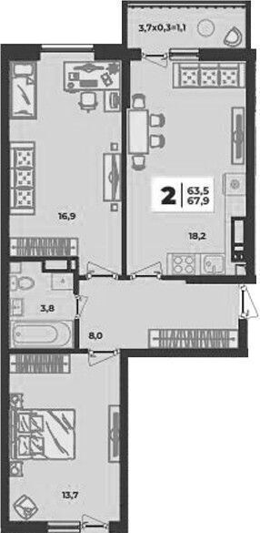 квартира г Краснодар р-н Прикубанский ул им. генерала Корнилова 1/3 ЖК «Лето» фото 2