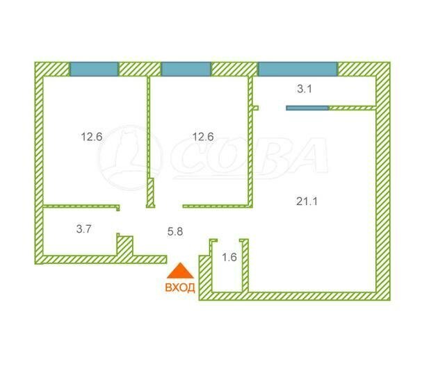 квартира г Тюмень п Мелиораторов ул Голышева 6ак/2 фото 2