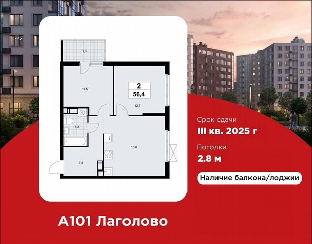 квартира д. Лаголово, стр. 1. 2-3 фото