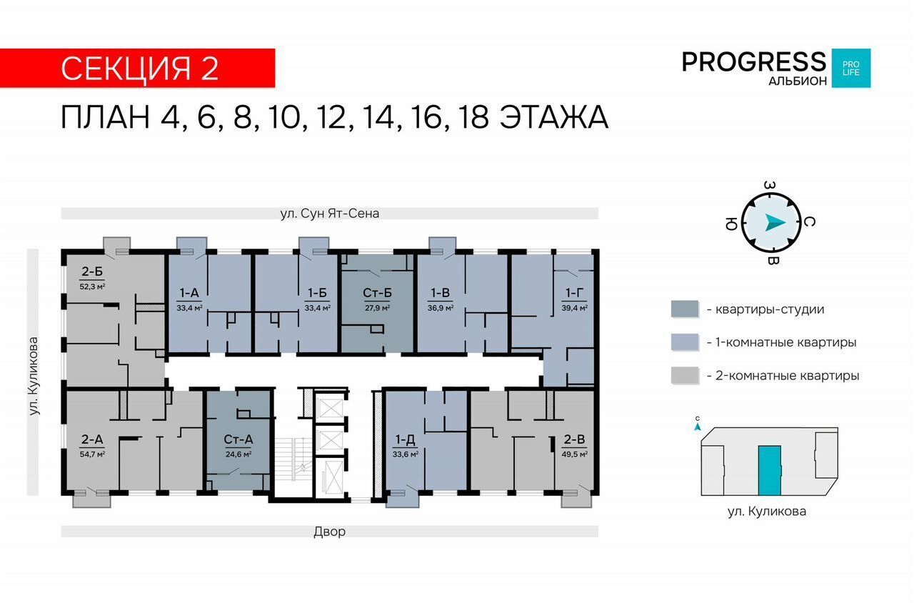 квартира г Астрахань р-н Кировский ул Куликова PROGRESS Альбион фото 2