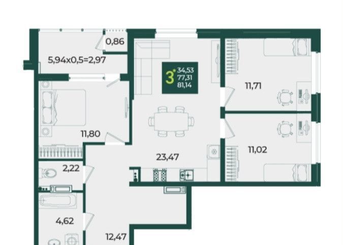 квартира г Краснодар р-н Прикубанский ул 2-я Ямальская 3 фото 5