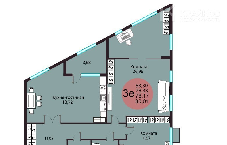 квартира г Воронеж наб Чуева 7 фото 2