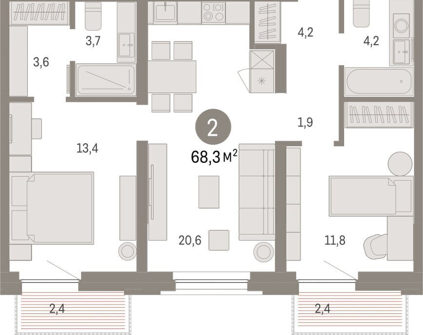 квартира г Тюмень ул Мысовская 26к/2 фото 2