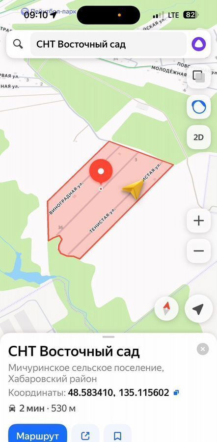 земля г Хабаровск ул Тенистая Мичуринское сельское поселение, СНТ Восточный сад, Хабаровский р-н фото 1