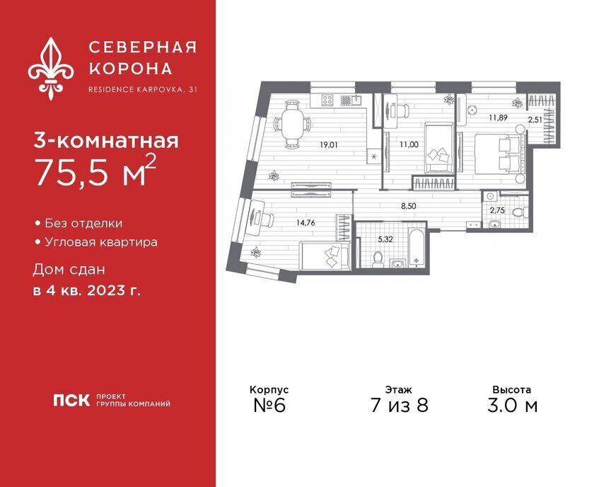 квартира г Санкт-Петербург метро Петроградская наб Реки Карповки 31к/1 округ Чкаловское фото 1