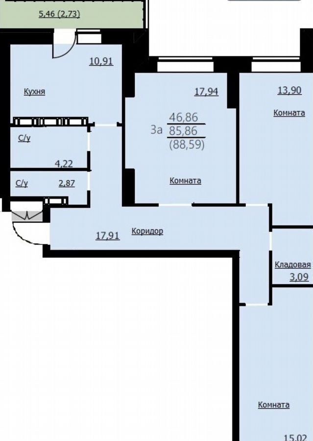 квартира г Ярославль р-н Заволжский ул Красноборская 38 корп. 3 фото 14